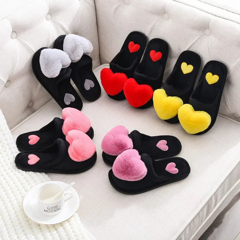 Warm Cotton Slippers Women's Cartoon Peach Heart Design Floor Anti-slip Home Slippers For girls - Natalia Home Fashion