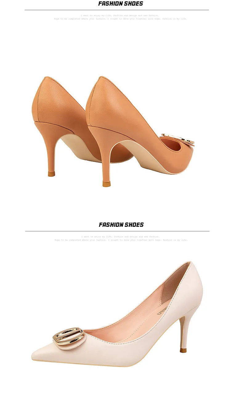 Sexy Women's Stiletto High Heels Shallow Mouth Pointed Toe Metal Buckle Party Single Shoes