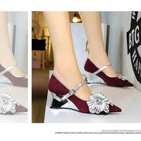 Metal Wedges 6 cm Women Pumps Flower Design High Heels Suede Sexy Party Shoes Buckle Ladies Shoes Women Wedges