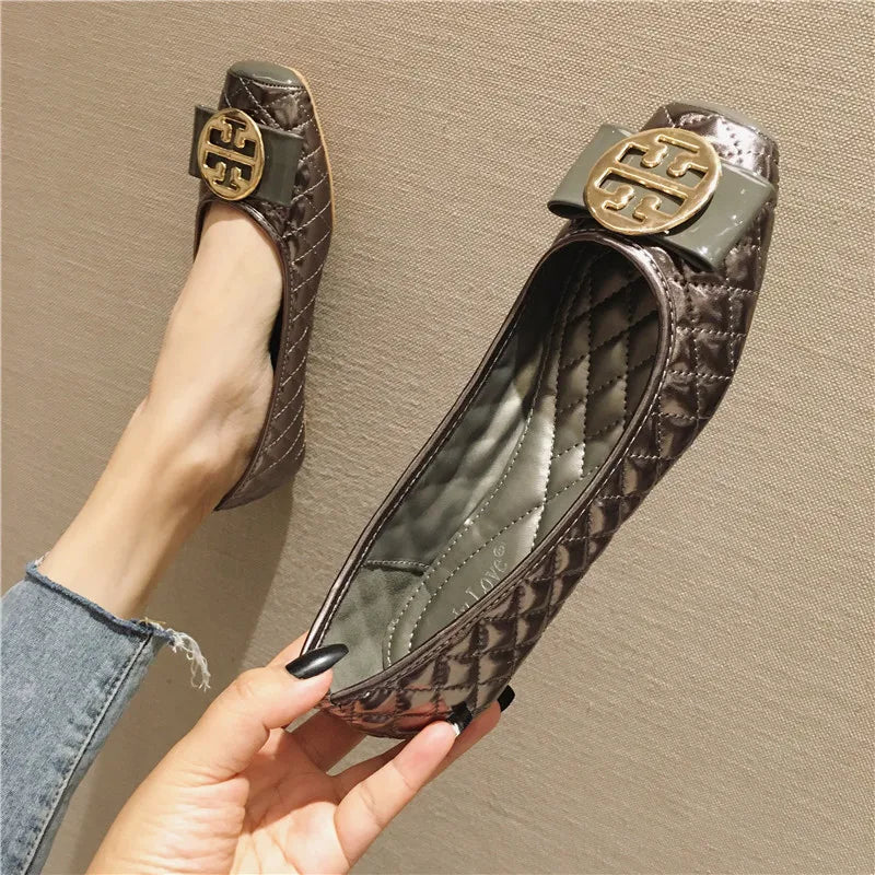 Women's Flats Shallow Work Shoes Soft Sole Non Slip Women Casual Shoes Patent Leather Breathable Women Shoes Summer