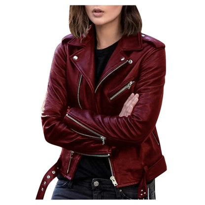 Women's Short Biker Style PU Leather Jacket Slim Fit Winter Coat Female Fashion Outerwear Coat Natalia Home Fashion    Natalia Home Fashion