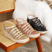 Bohemian Summer Vintage Thick Heel Woven Open Toe Roman Sandals Women's Shoes Ultra-Fibrous Quilted Roman Stilettos