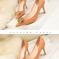 Sexy Women's Stiletto High Heels Shallow Mouth Pointed Toe Metal Buckle Party Single Shoes