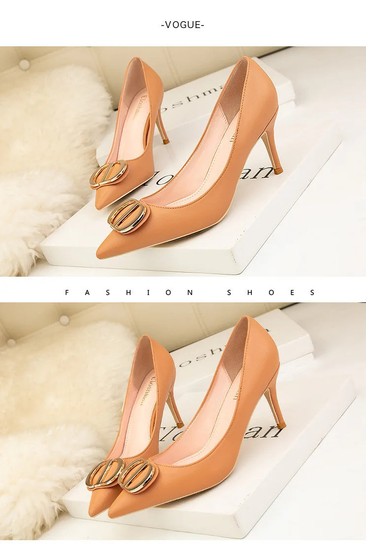 Sexy Women's Stiletto High Heels Shallow Mouth Pointed Toe Metal Buckle Party Single Shoes