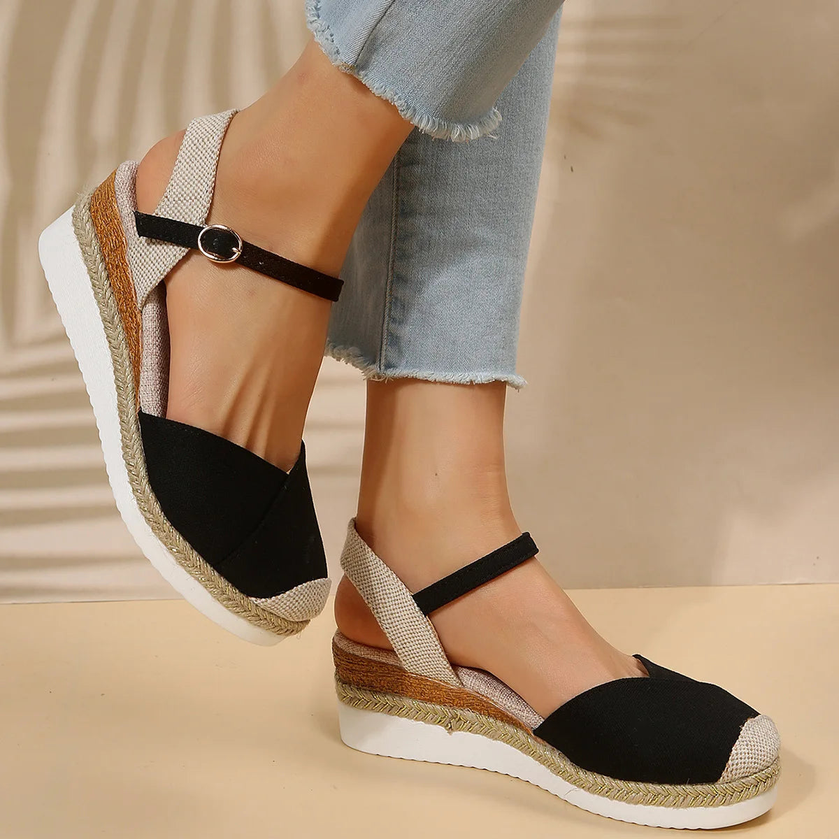 Women Closed Toe Wedge Sandals Women Buckle Strap Gladiator Shoes Woman Fashion Platform Sandals
