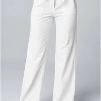 Women Cotton Linen Pants Solid Color Elastic Loose Drawstring Wide-Leg High Waist Trousers Female Stretch Straight Casual Pants