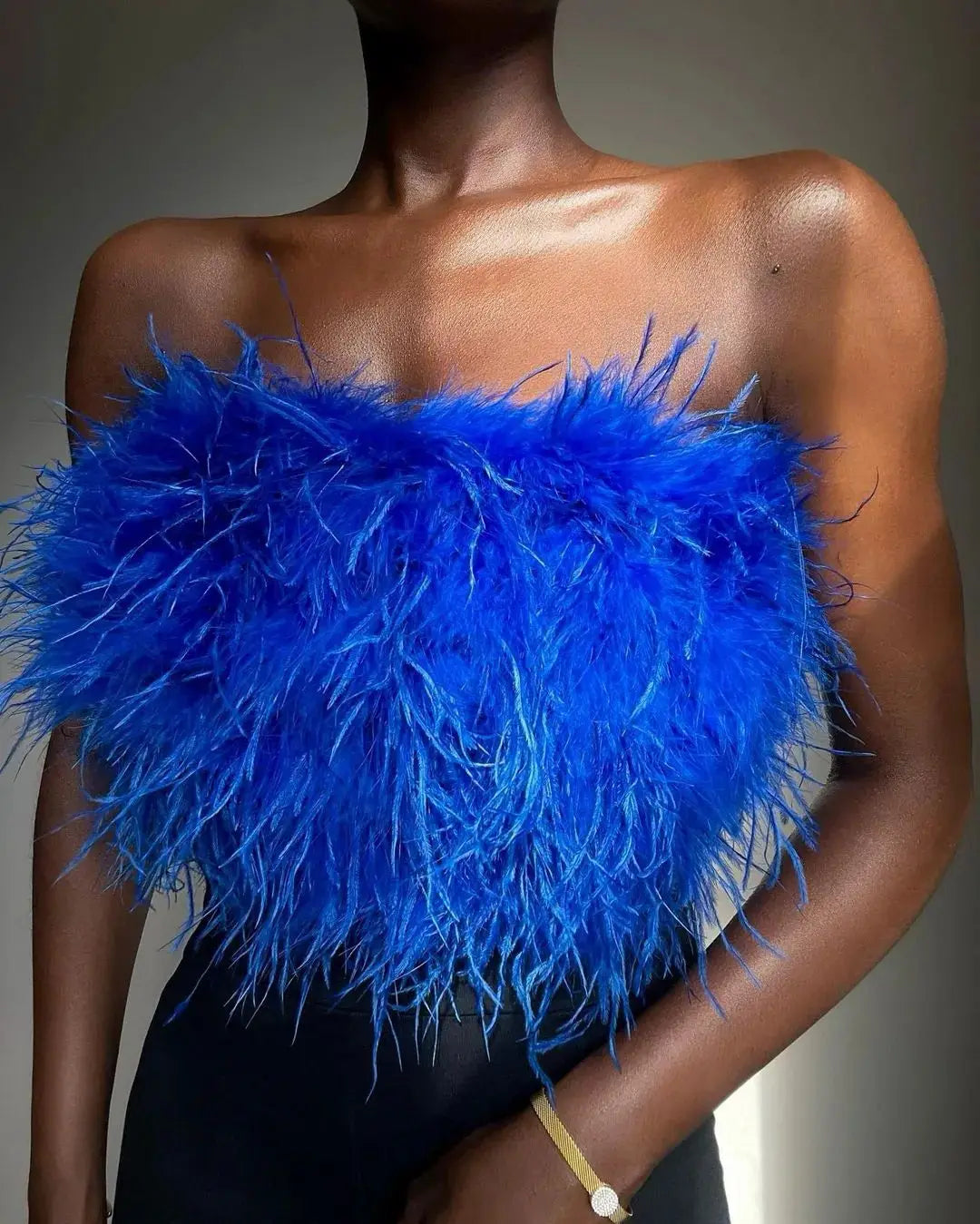 Solid Puffy Fuax Fur Strapless Crop Tops Women Fashion Sexy Furry Chest Wrapped Backless Tube Party Clubwear Vests Streetwear