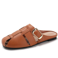 Designer Women Sandals Mules Summer Roman Slippers Fashion Buckle Woven Casual Soft sole Shoes