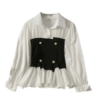 French Contrast Color Slim Shirts for Turn Down Collar Long Sleeve Bottoming Top Female Fashion Blouses