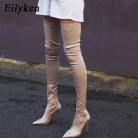 Black Thigh High Boots Over The Knee Elastic Stretch Boots Women Sexy Thin Heels Sock Boots