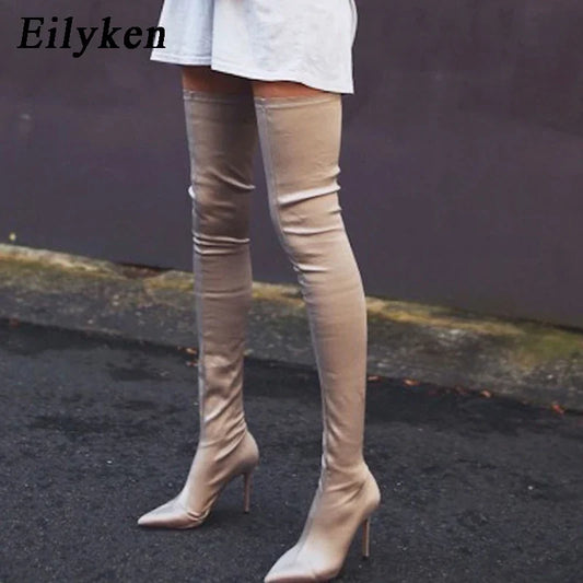 Black Thigh High Boots Over The Knee Elastic Stretch Boots Women Sexy Thin Heels Sock Boots