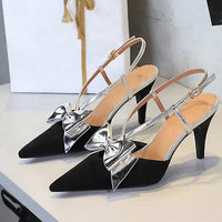 French Style Velvet Pointed Toe High Heels Hollow out Embroidery Butterfly Knot Party Shoes Women's Low Heel Single Shoes