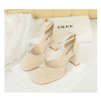 One-Strip Ultra-High Heel Sandals Platform Thick Heel Bow Women Shoes Square Toe Shallow Mouth Hollow Shoes