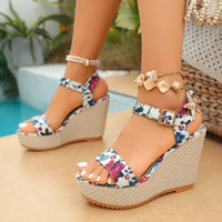 Bohemian Thick Heel Platform Sandals Women's Flip Flops Flower Ribbon Beach Shoes Comfortable round Toe Roman Style