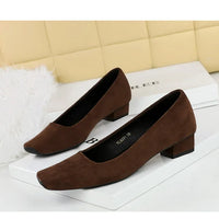 Women Fashion Style Quality Square Toe Low Heel Pumps Lady Prom Suede Shallow Mouth Thick High OL Single Shoes