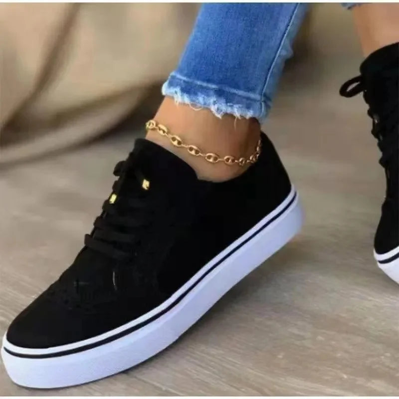 Women's Casual Shoes Comfortable Fabric Loafers Round Toe Lace Up Single Shoes PVC Sole