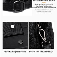 Large Capacity Ladies Handbag Fashion Woven Pattern Shoulder Bag Vintage Style Polyester Lining Soft PU Leather Material Commuter Bag