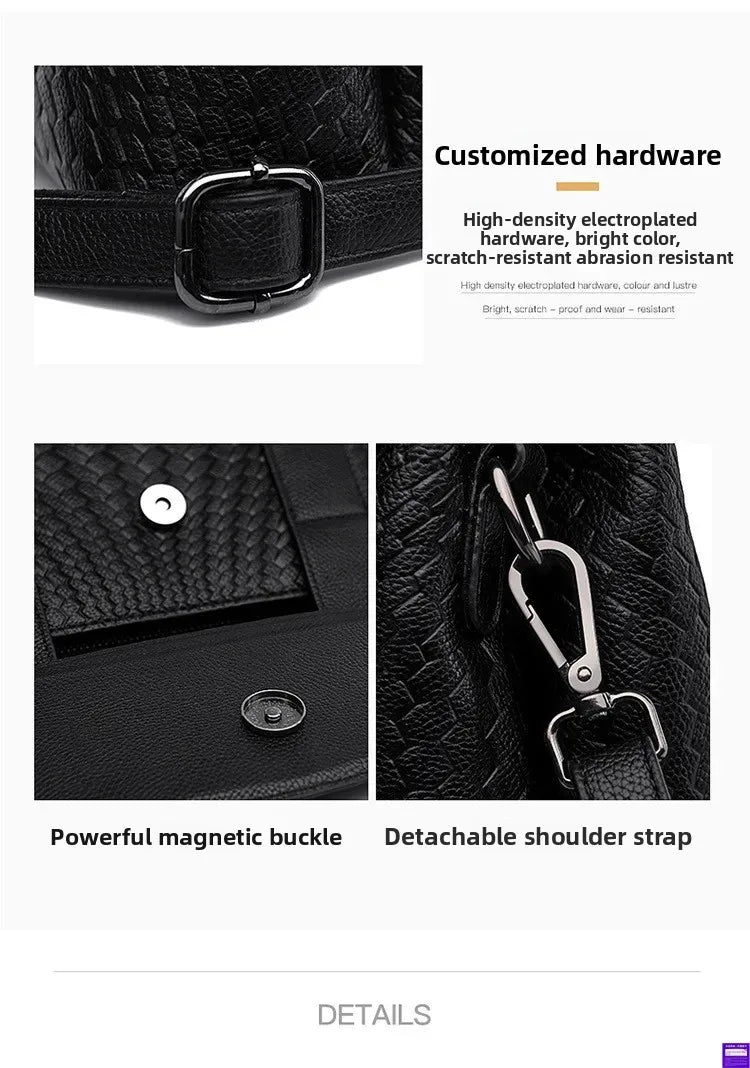 Large Capacity Ladies Handbag Fashion Woven Pattern Shoulder Bag Vintage Style Polyester Lining Soft PU Leather Material Commuter Bag