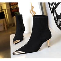 High Heels Women Ankle Boots Sexy Pointed Toe Leather Shoes Women Party Boots Dress  Chelsea Boots
