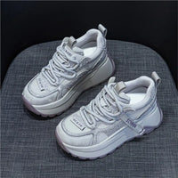 Chunky Sneakers Platform Heel Women Casual Shoes Leather Comfortable Walking Shoes Warm Fur Winter Shoes