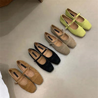Streetwear Velvet Mary Jane Shoes for Women Casual Ballet Flats Pumps Female Ladies Loafers Buckle Single Mules