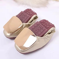 Light Metal buckle roll-up flats ladies shoes cozy moccasins sequined cloth foldable ballet flats woman size