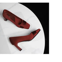 Elegant Satin High Heels Square Toe Slip-On Chunky Heel Comfortable Women's Shoes for Party Fashion Footwear Summer Autumn