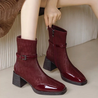 Women's Side Zipper Boot High Heel Short Boot Winter Mid-Calf Boot Chinese Style National Wedding Boot