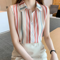 Stripe Women Blouse Casual Shirts Summer Female Clothing Sleeveless  Elegant and Youth Woman Blouses Basic Shirts and Blouses
