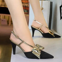 French Style Velvet Pointed Toe High Heels Hollow out Embroidery Butterfly Knot Party Shoes Women's Low Heel Single Shoes