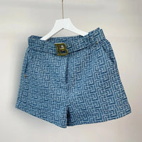Texture Washed Denim Shorts for Women with Belt Casual Style Quality Jeans Trousers shorts