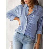 Classic Striped Shirt Women Streetwear Vintage Long Sleeve Blouses Female Casual Loose Single-Breasted Shirts
