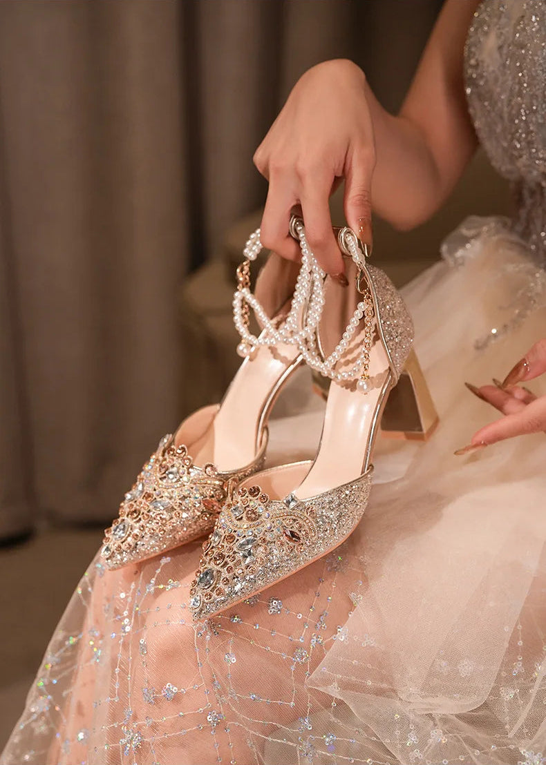 Crystal Women Wedding Shoes Rhinestone High Heels Ankle Strap Stilettos Women Crystal Party Dress Sandals