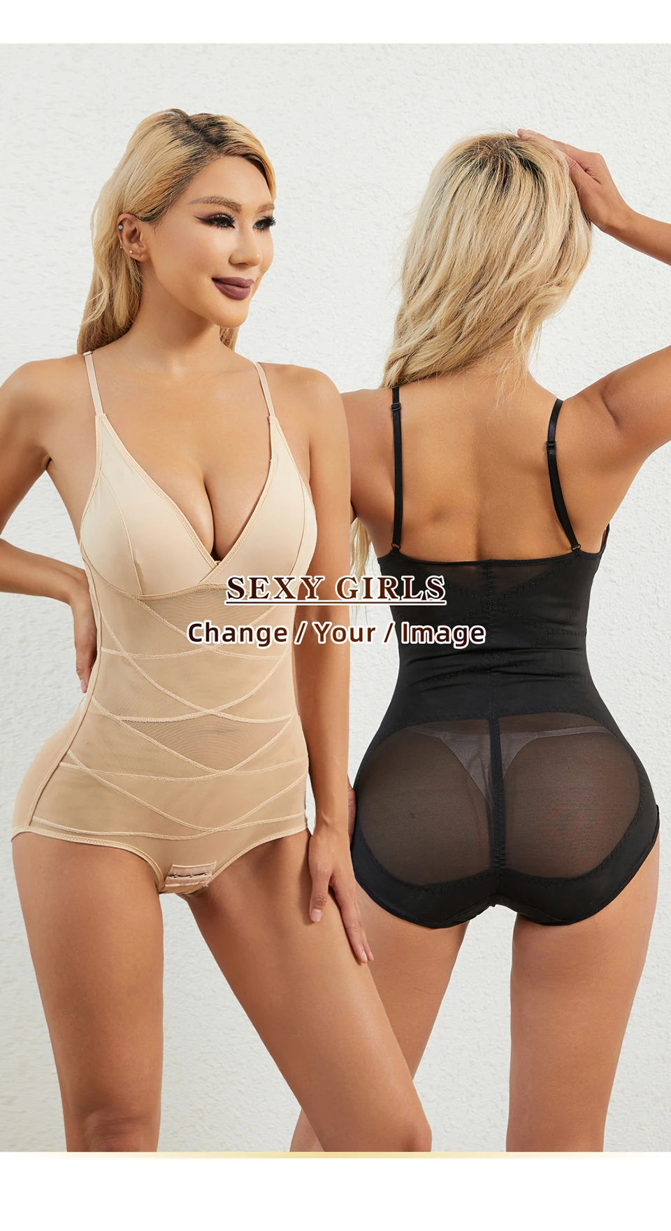 Women Sculpting Bodysuit Cross Compression abs Shaping Briefs Slimming Shapewear Over Bust Deep V Full Body Shaper Tummy Control