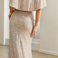 Cape Sleeves Sequined Evening Dress Mermaid Tail And Floor-Length Dress Elegant Dresses For Evening Dress
