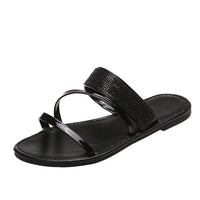 Women's Fashion Patent Leather Flat Heel Sandals Bling Rhinestone Narrow Band Beach Casual Slippers