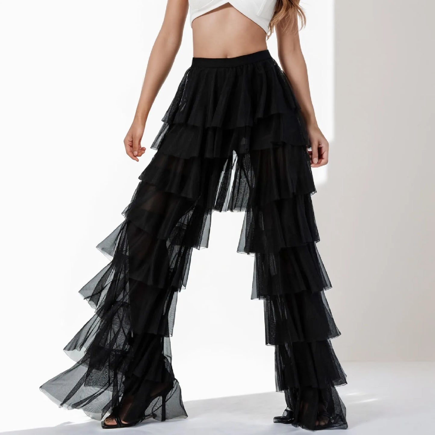Mesh Splicing Elastic Cake Pants Europe And Peng Mesh Pants Comfortable Pants for Women Casual