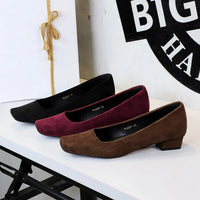 Women Fashion Style Quality Square Toe Low Heel Pumps Lady Prom Suede Shallow Mouth Thick High OL Single Shoes