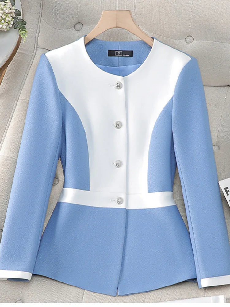 Elegant Blazer for Women Office Fashion Long Sleeve Suits Contrast Color Button Down Pant Suits