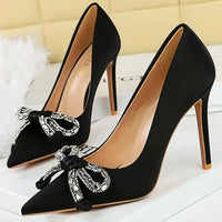Bowknot Rhinestone Women Pumps silks satins High Heels Stiletto 10.5 cm Luxury banquet shoes Women - Natalia Home Fashion