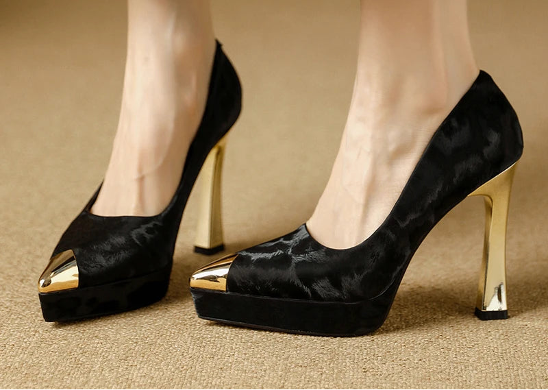 Fashion Women's Shoes Thin Block Heels 11cm Pointed Toe Shallow Mouth Ladies Pumps Party Shoes