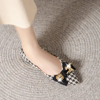 Pointed Toe Slip on Pumps Women's Low Heel Shoes with Bow Tie Shallow Metal Decoration & Versatile Plus Size Shoes