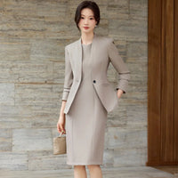 Elegant Professional Suit Dress Two-Piece Set Workwear Beauty Salon Uniform Long Sleeve Formal Outfit Polyester Fiber