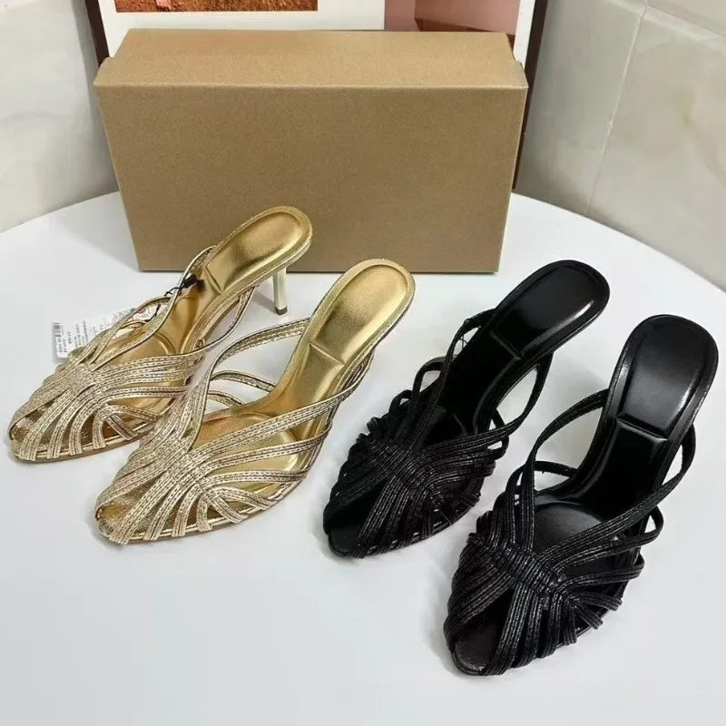 High Heels Summer Women Roman Sandals Casual Elegant Stiletto Breathable Hollow Design Female Party Mules Shoes - Natalia Home Fashion