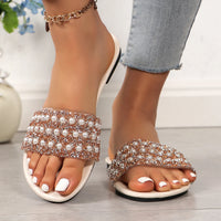 Pearl shaped slippers for women in summer flat bottomed round toe exposed slip women's sandals and slippers