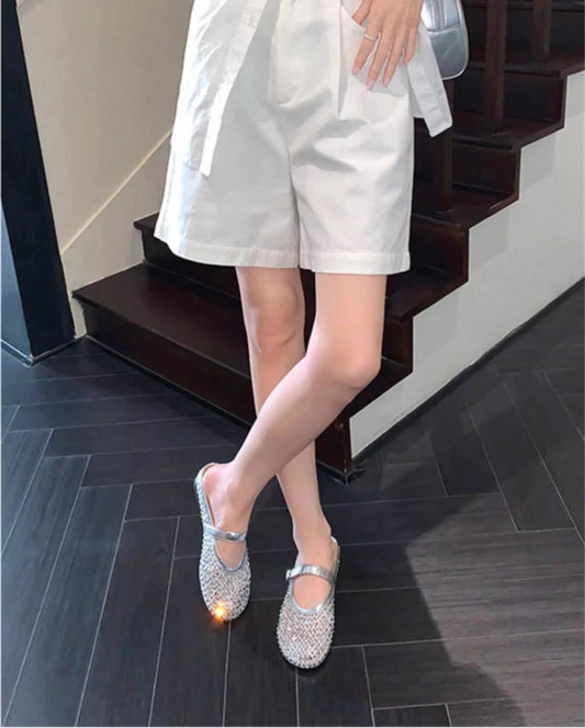 Luxury Shinny Diamond Women Mules Slippers Summer Shoes Crystal Footwear Rhinestones Slip On Brand Mary Jane Sandals Mesh Clogs