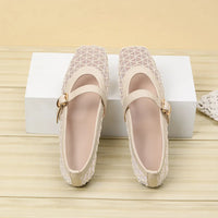 Fishnet Ballet Flats Square Toe Breathable Hollow Mesh Sandals Casual and Comfortable Mary Jane Shoes