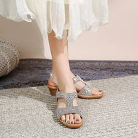 Bohemian Water Diamond Slope Heel Sandals Casual Outdoor Wear Retro Style Synthetic Material Comfortable Commuting Versatile
