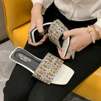 Slippers for Women Shiny Rhinestone Sandals Women Outdoor Beach Casual Shoes Sexy Fashion Flats