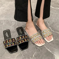 Slippers for Women Shiny Rhinestone Sandals Women Outdoor Beach Casual Shoes Sexy Fashion Flats